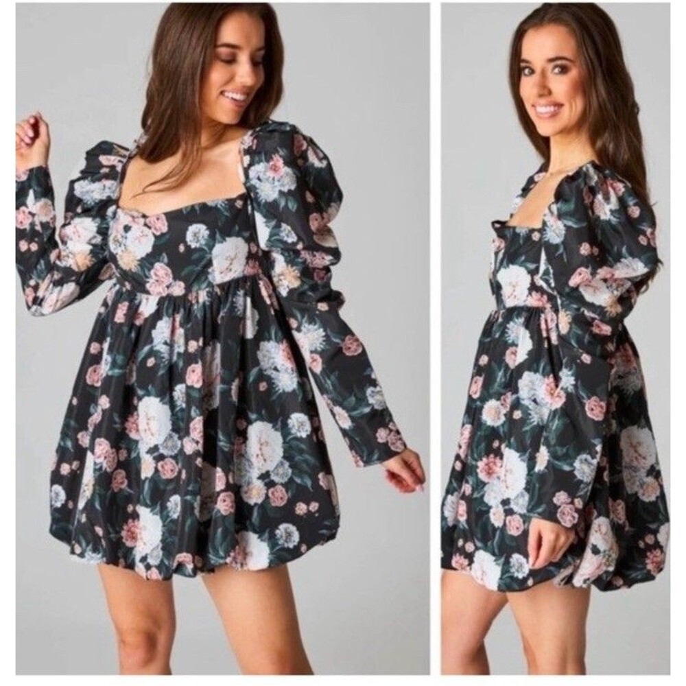 Buddy Love Stassie Puff Sleeve Babydoll Bubble Mini Dress Floral XS